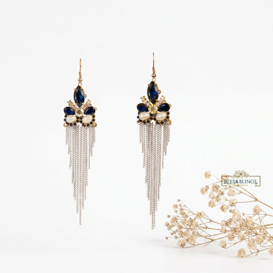 Blue Silver Mini Tassel Drop Earrings