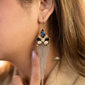 Blue-Silver Tassel Statement Earrings