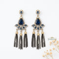 Blue-Golden Tassel Statement Earrings