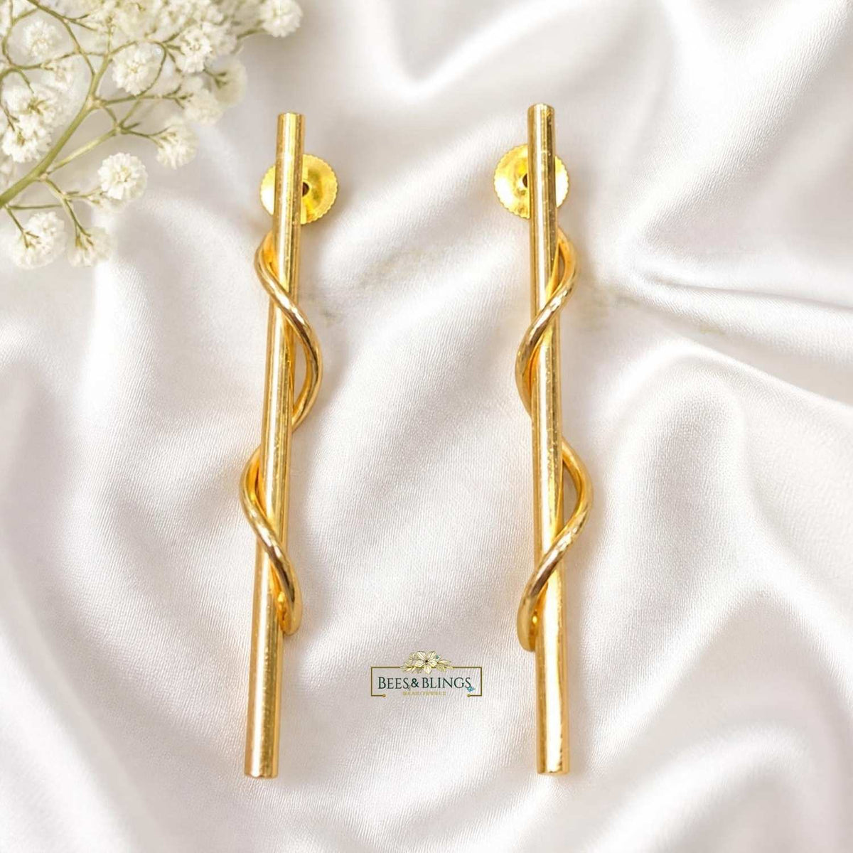 Gold-Plated Twisted Bar Drop Earrings