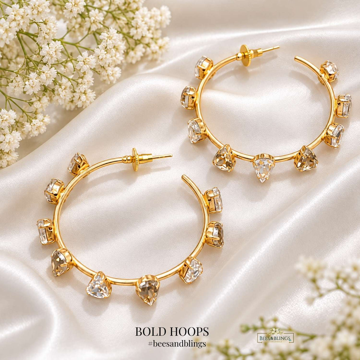 Golden Crystal Hoop Earrings  – Statement Earrings for Women