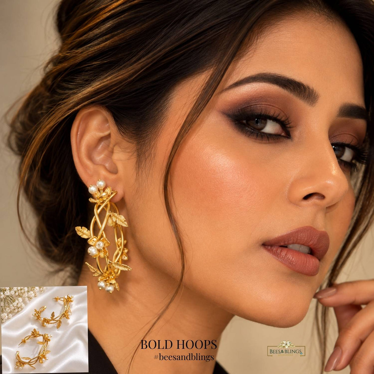 Gold Plated Floral Hoop Earrings  – Statement Earrings for Women