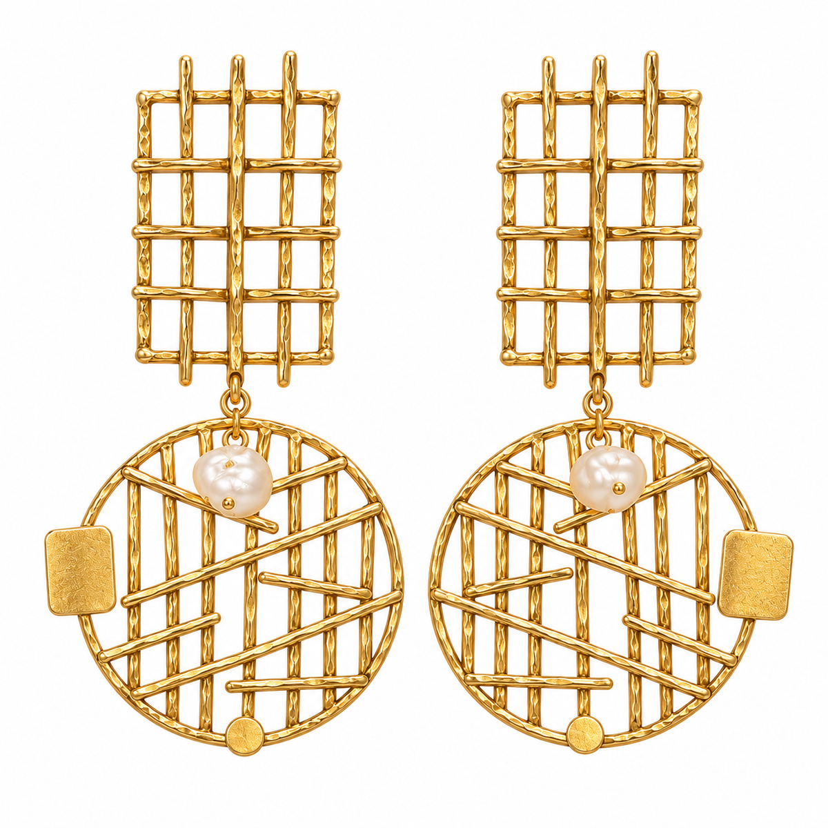 Gold-Tone Geometric Pearl Statement Drop Earrings