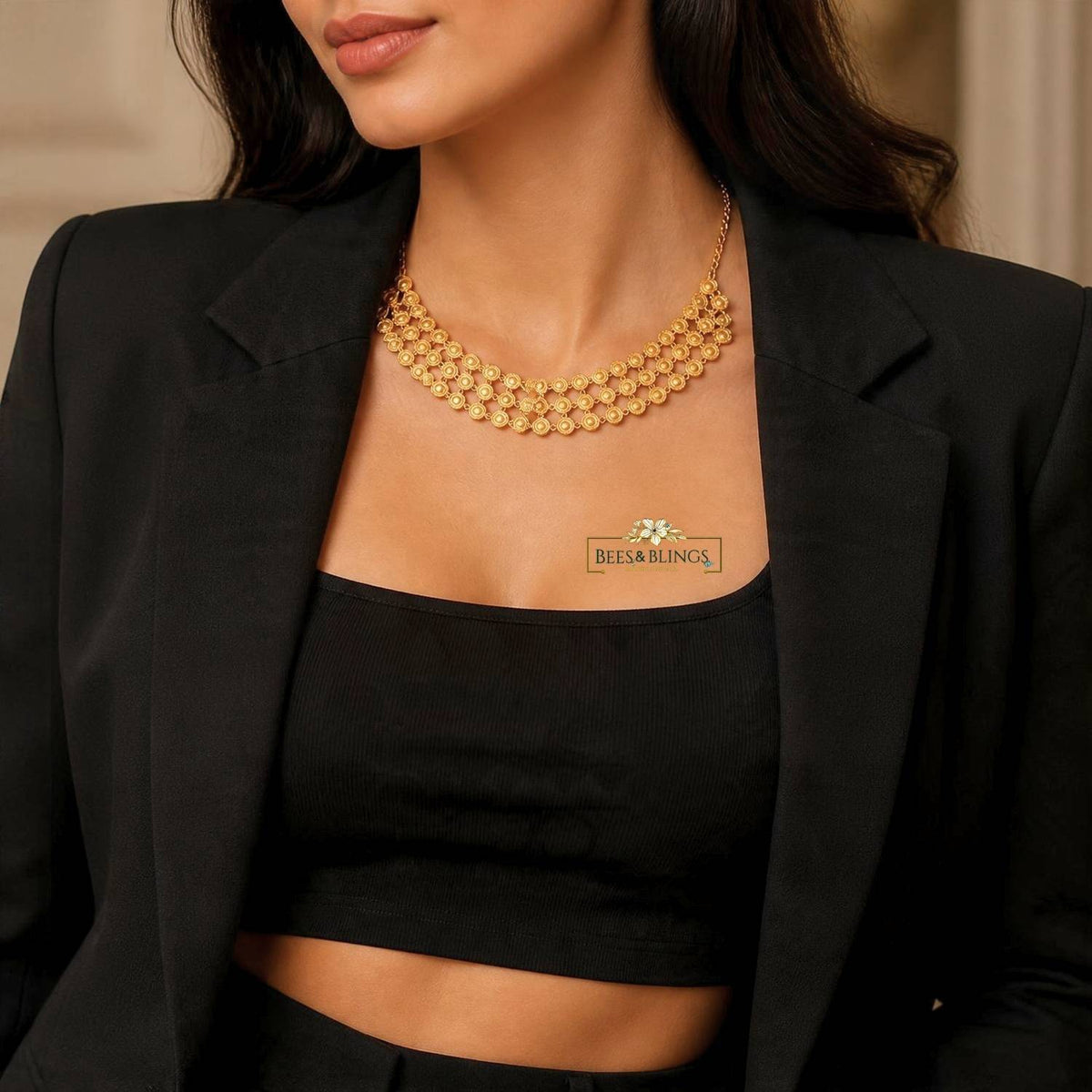 Golden Triple Layer Coin Choker Necklace