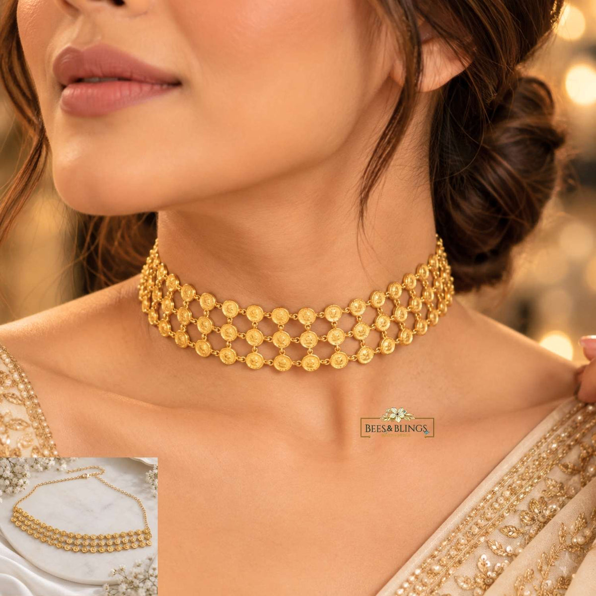 Golden Triple Layer Coin Choker Necklace