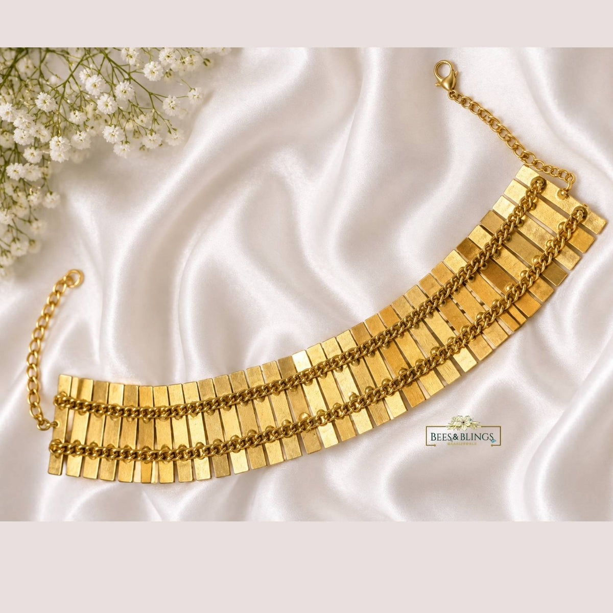 Golden stripes Choker Necklace Set  – Statement Jewellery for Women