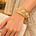 Gold Textured Pearl Statement Cuff Bracelet