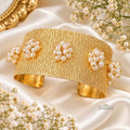 Gold Textured Pearl Statement Cuff Bracelet