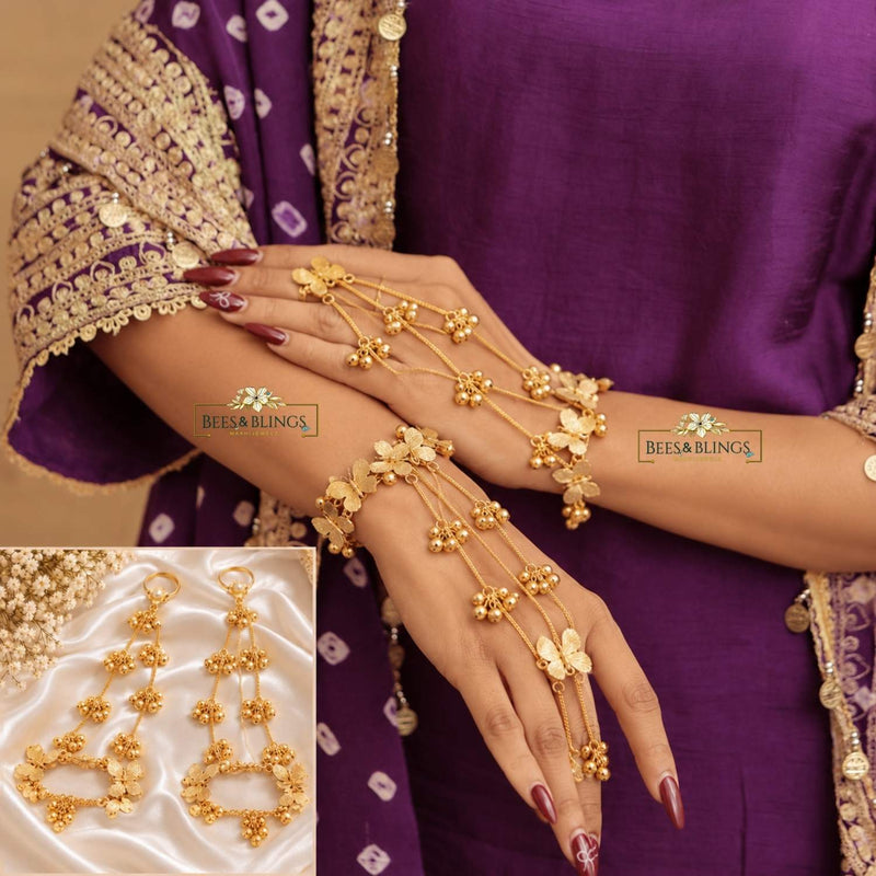 Golden Butterfly Ghungroo Haath phool (PAIR)