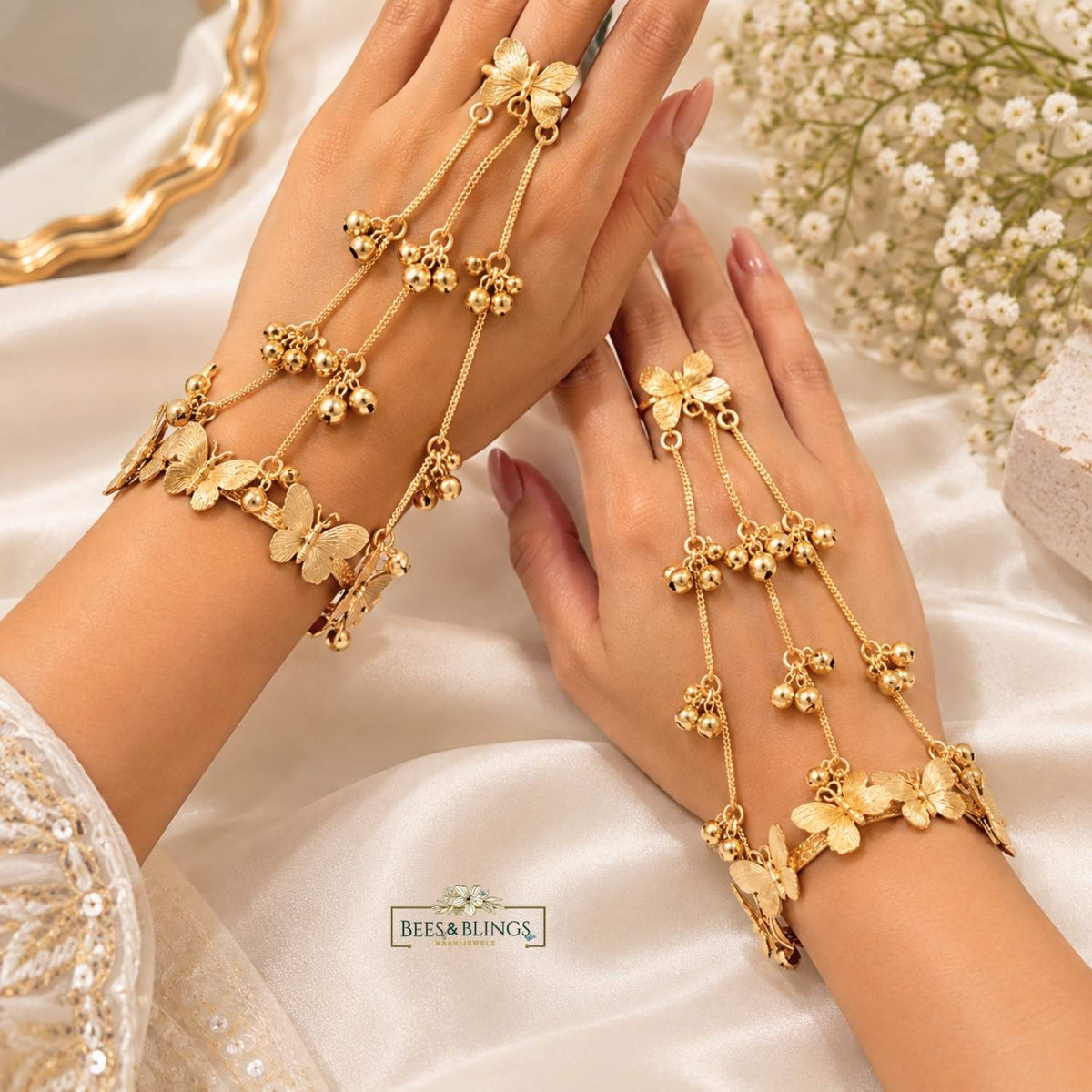 Golden Butterfly Ghungroo Haath phool (PAIR)
