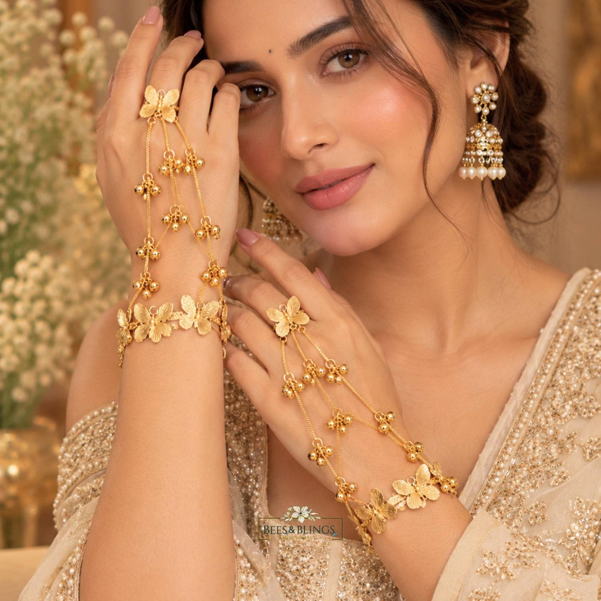 Golden Butterfly Ghungroo Haath phool (PAIR)