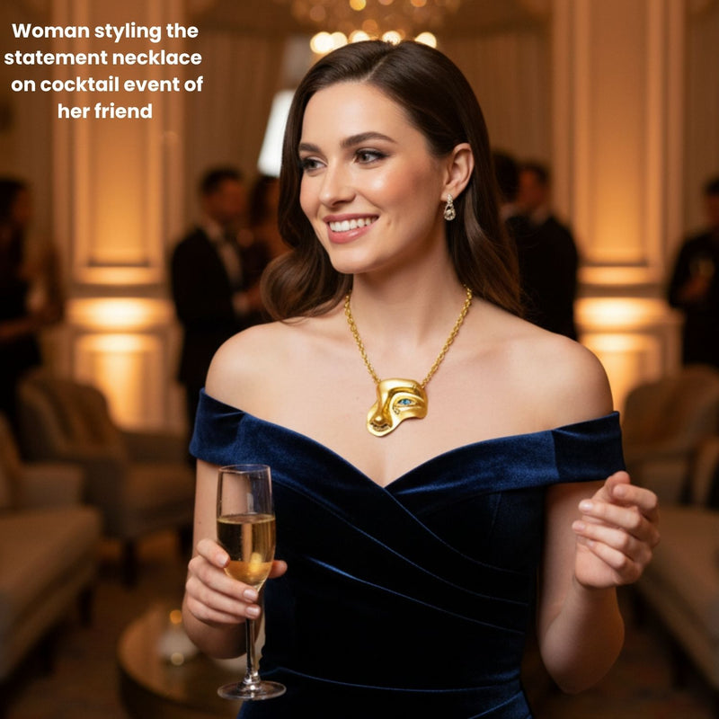 Golden Anti-Tarnish Face Statement Necklace | Gold Plated