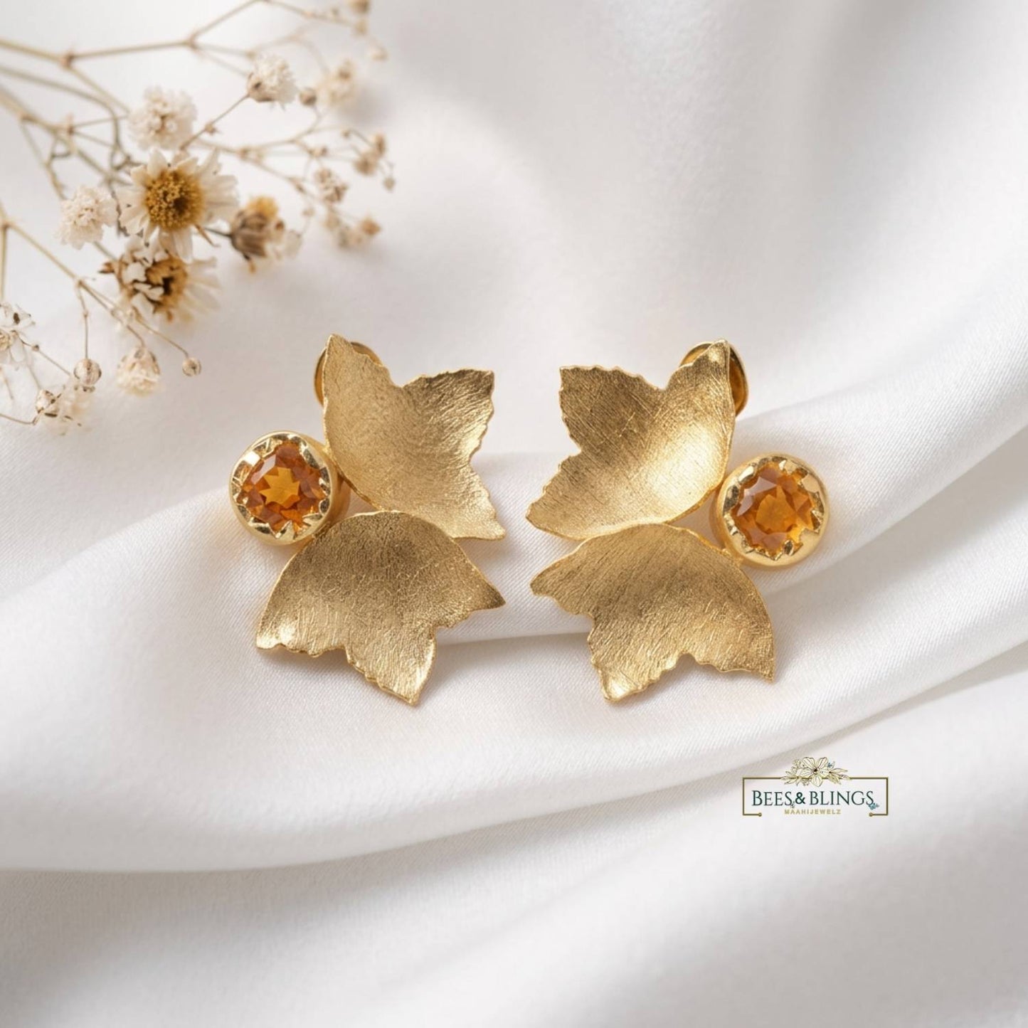 Gold Plated Floral Statement Earrings