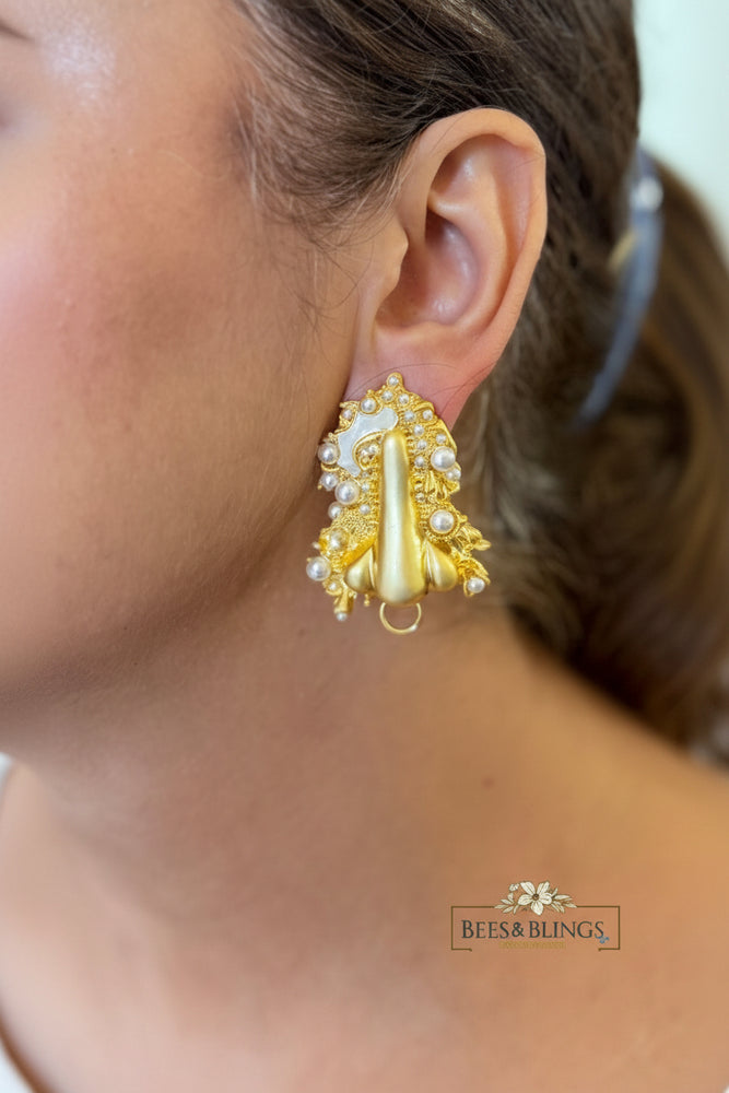 Golden-Pearl Statement Stud Earrings