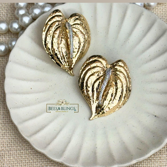 Gold-plated-Leaf-Statement-Stud-Earrings