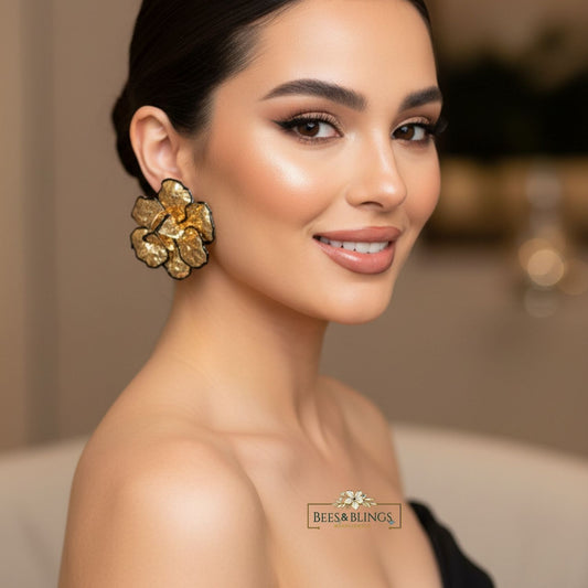 Gold Floral Statement Earrings