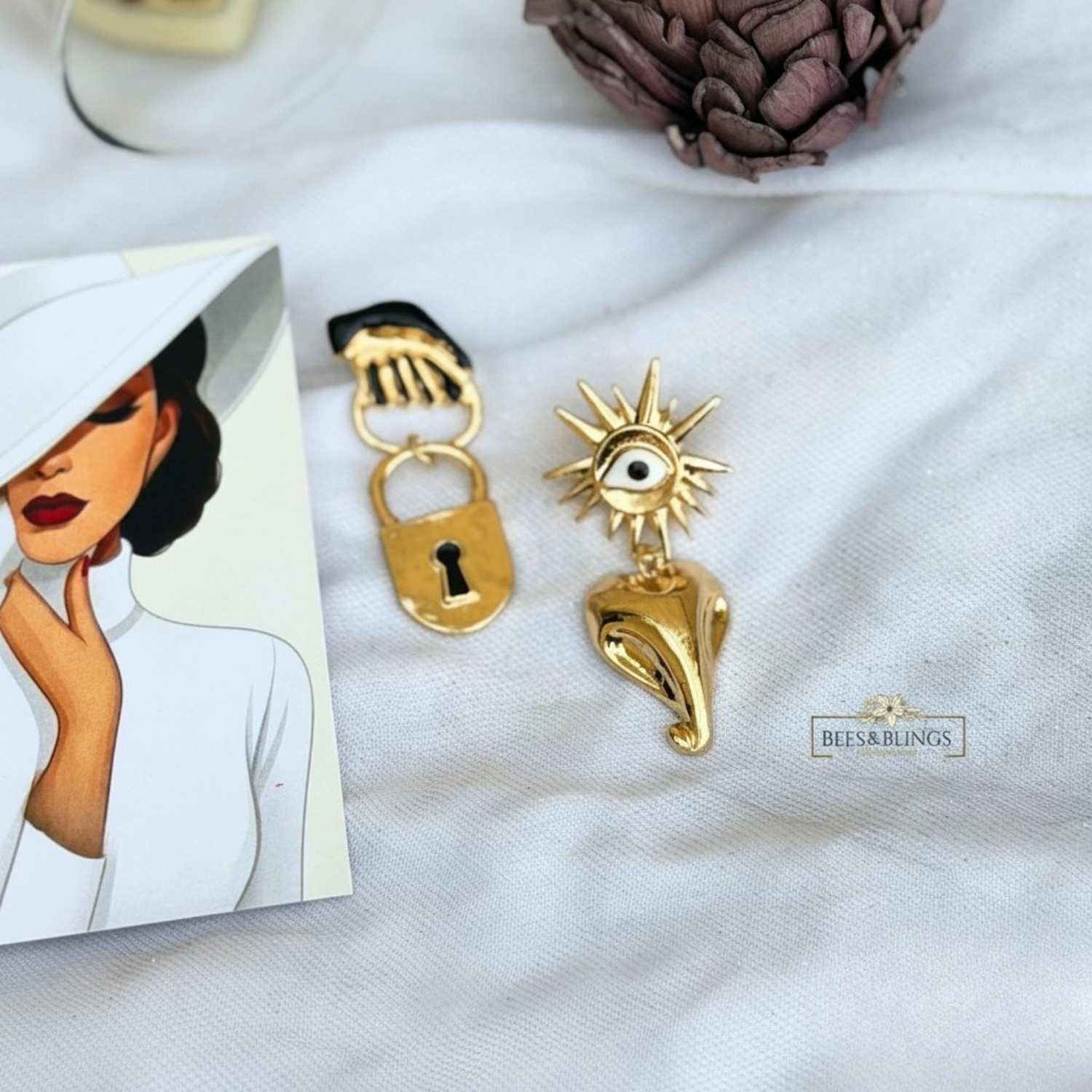 golden-lock-evil-eye-earrings