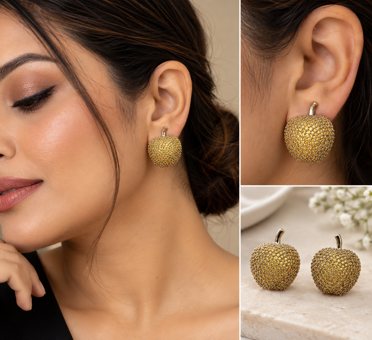 Golden Textured Statement Stud Earrings