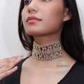 Golden crystal statement choker necklace