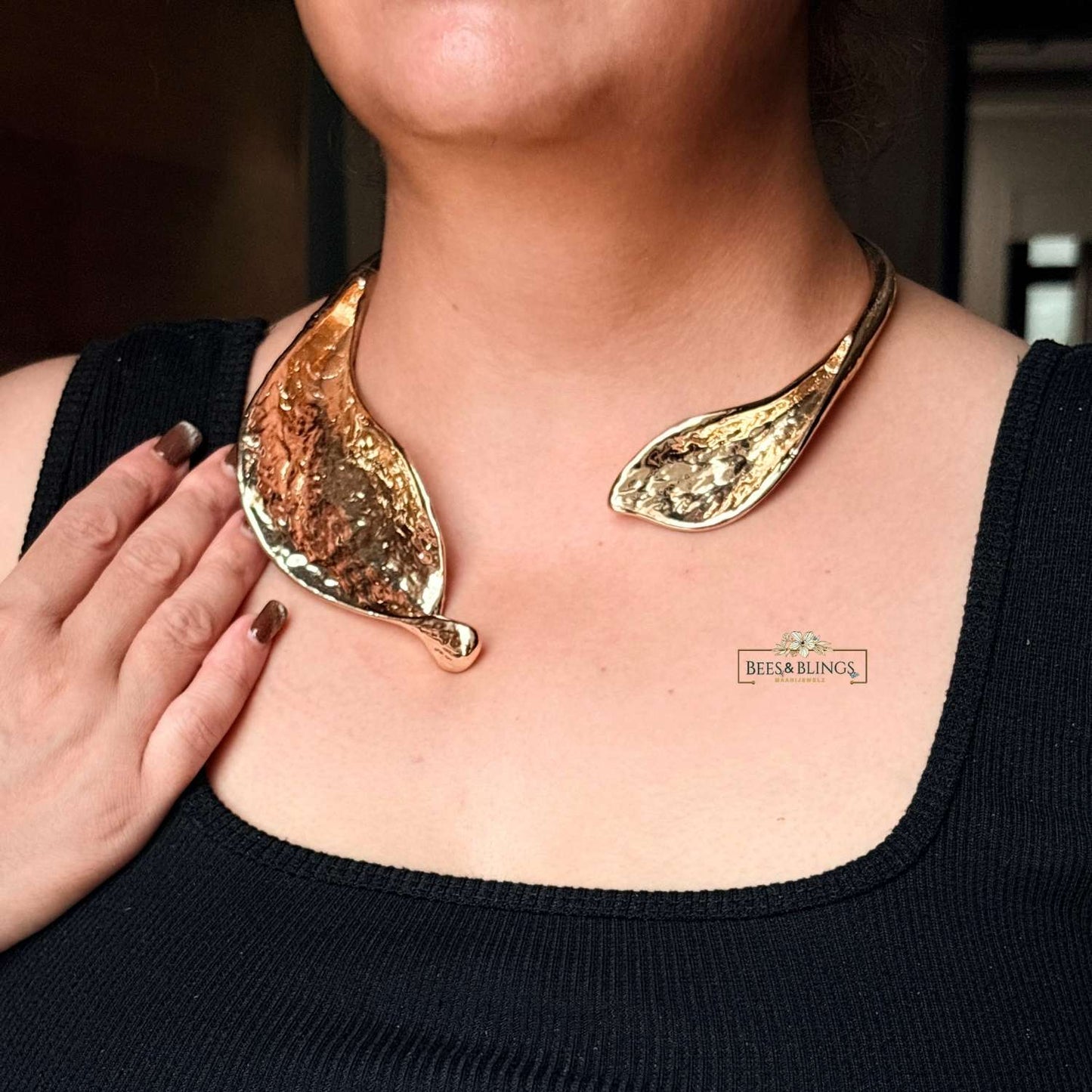 Golden collar statement necklace