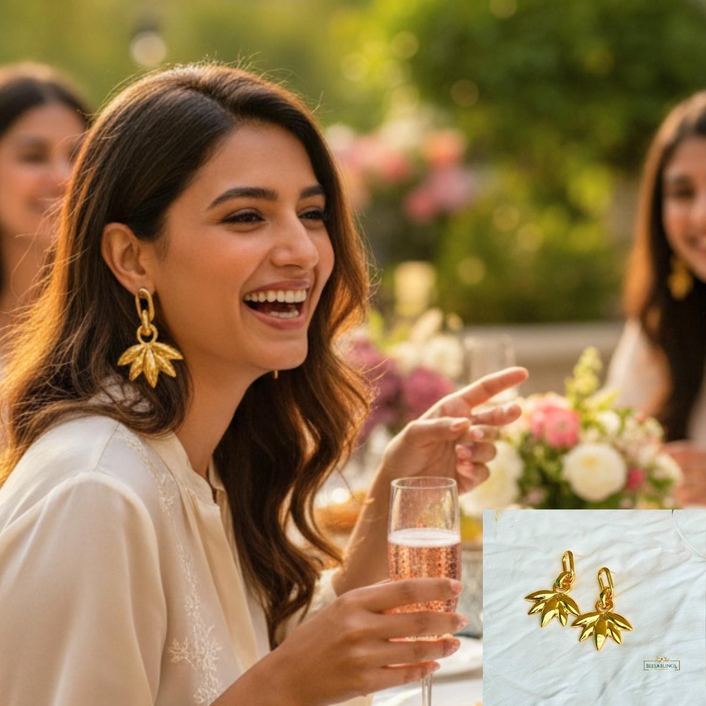 Gold Leaf Drop Statement Earrings