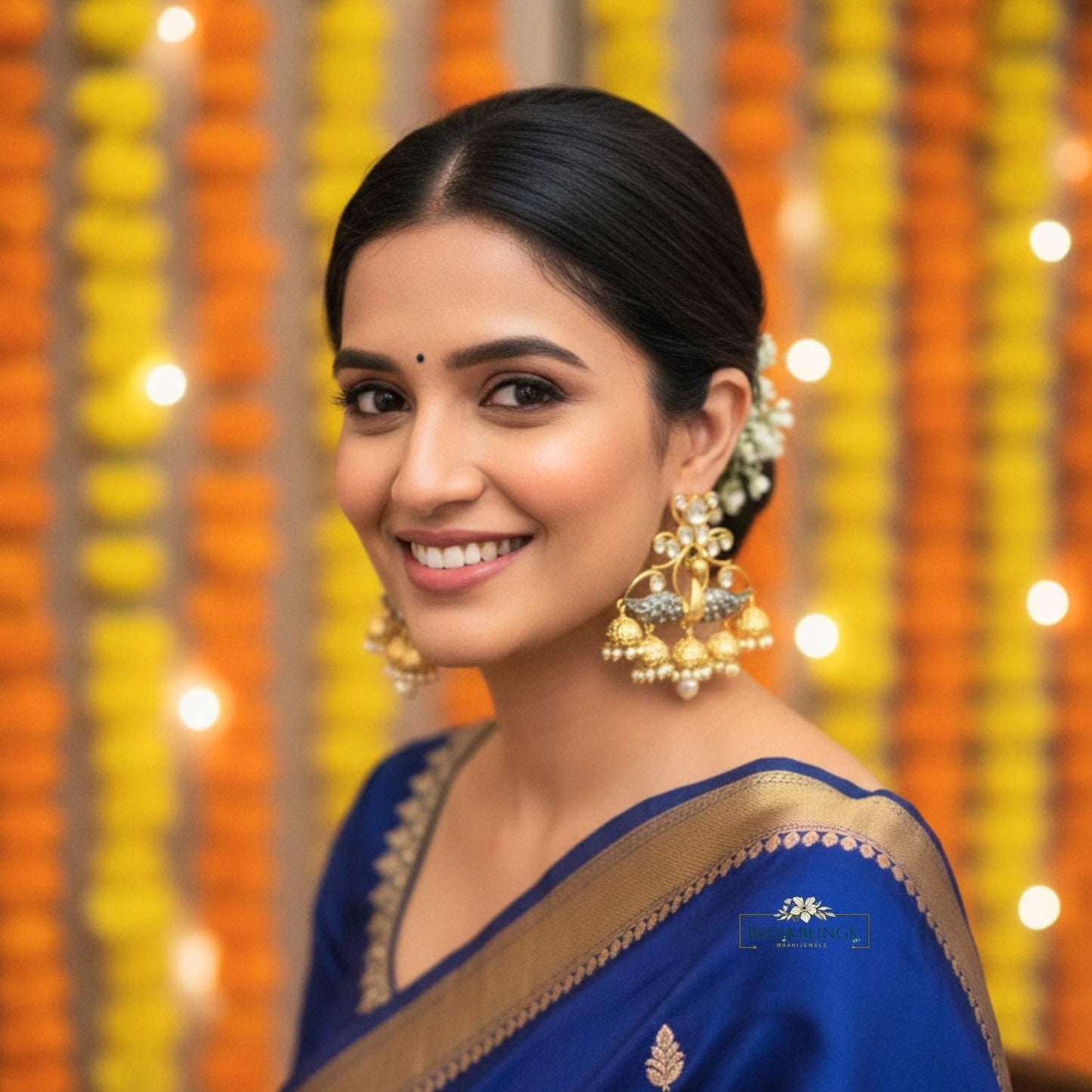 Golden Peacock Kundan Jhumkis
