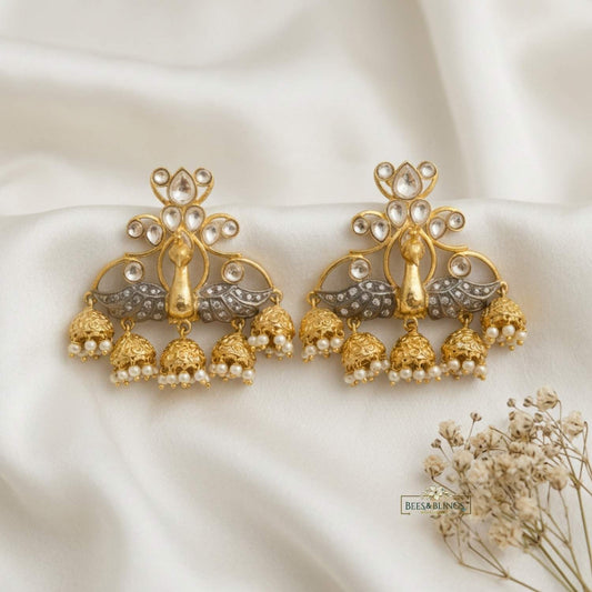 Golden Peacock Kundan Jhumkis