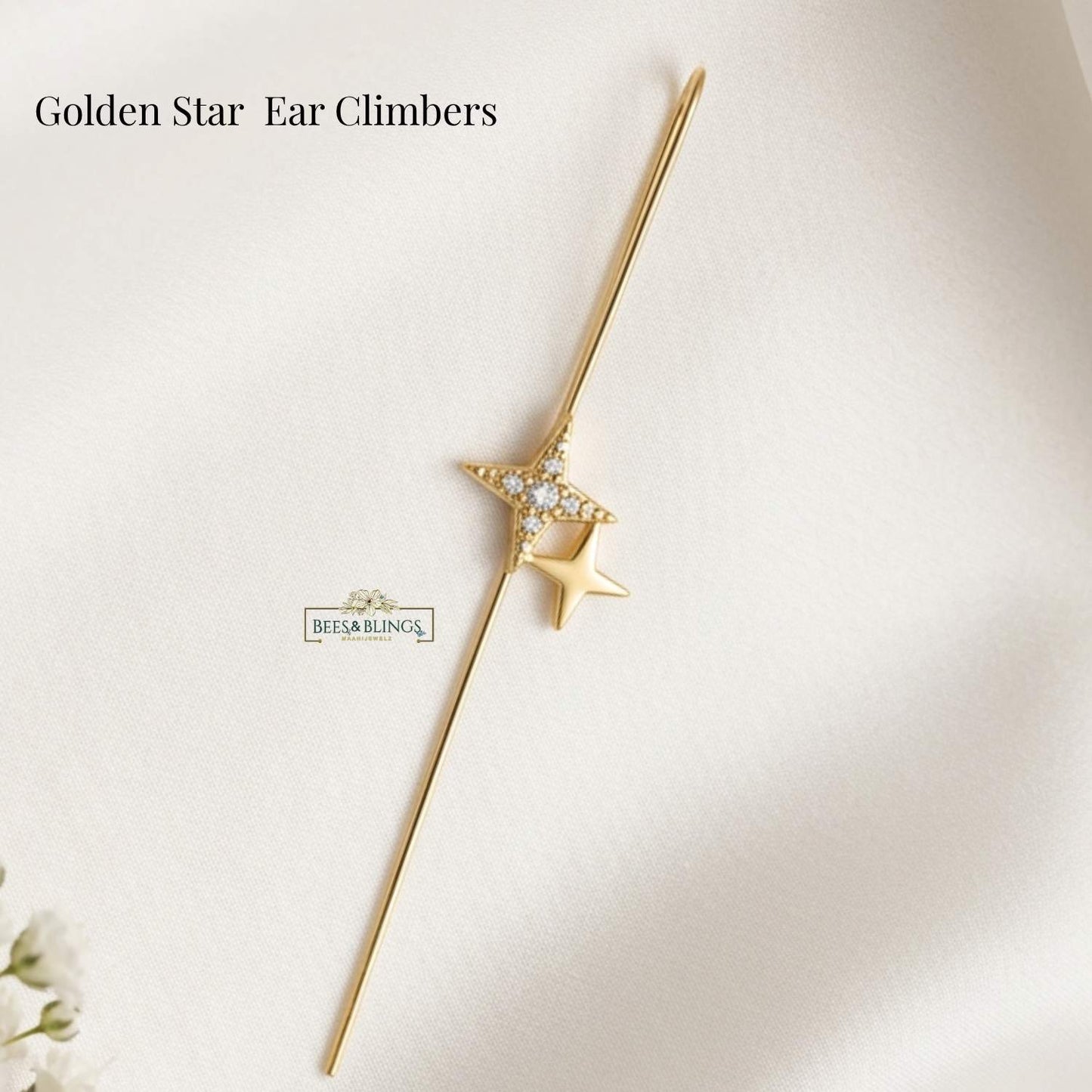 Golden star statement ear climbers
