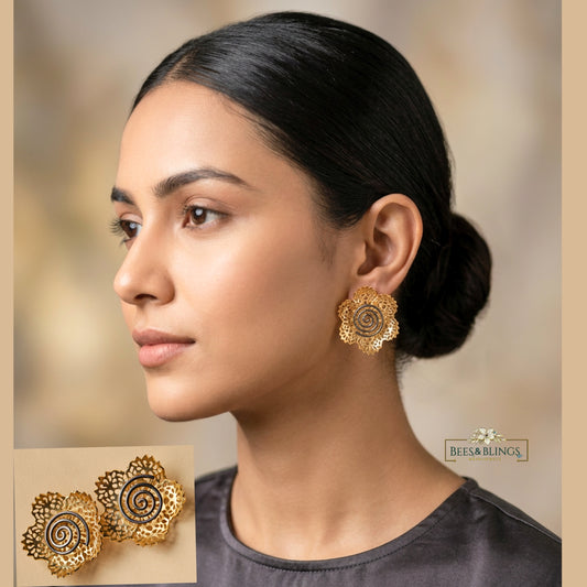 Golden blossom statement studs