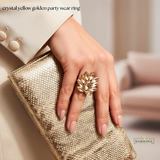 golden floral statement ring