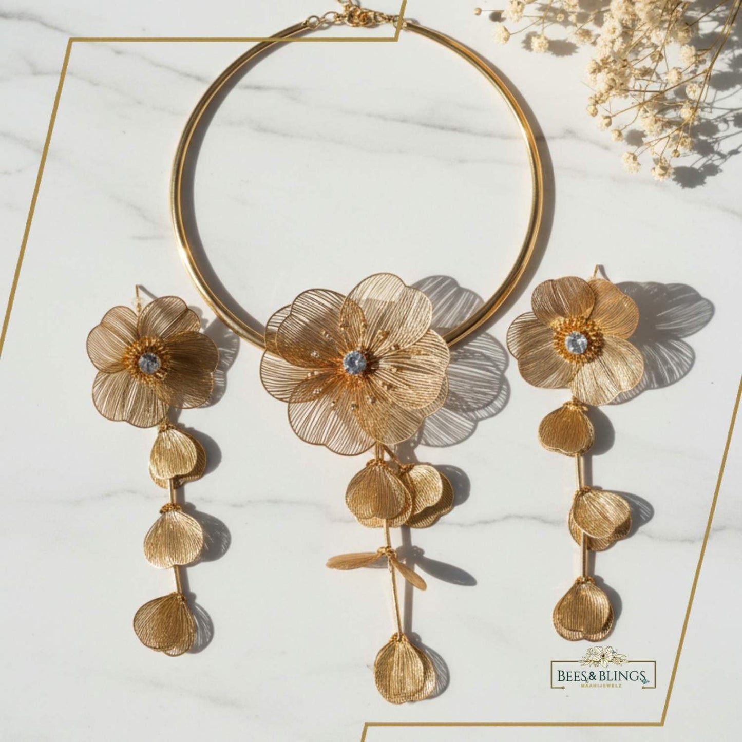 Golden Bloom Floral Statement Necklace