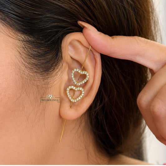 Golden Heart statement ear climbers