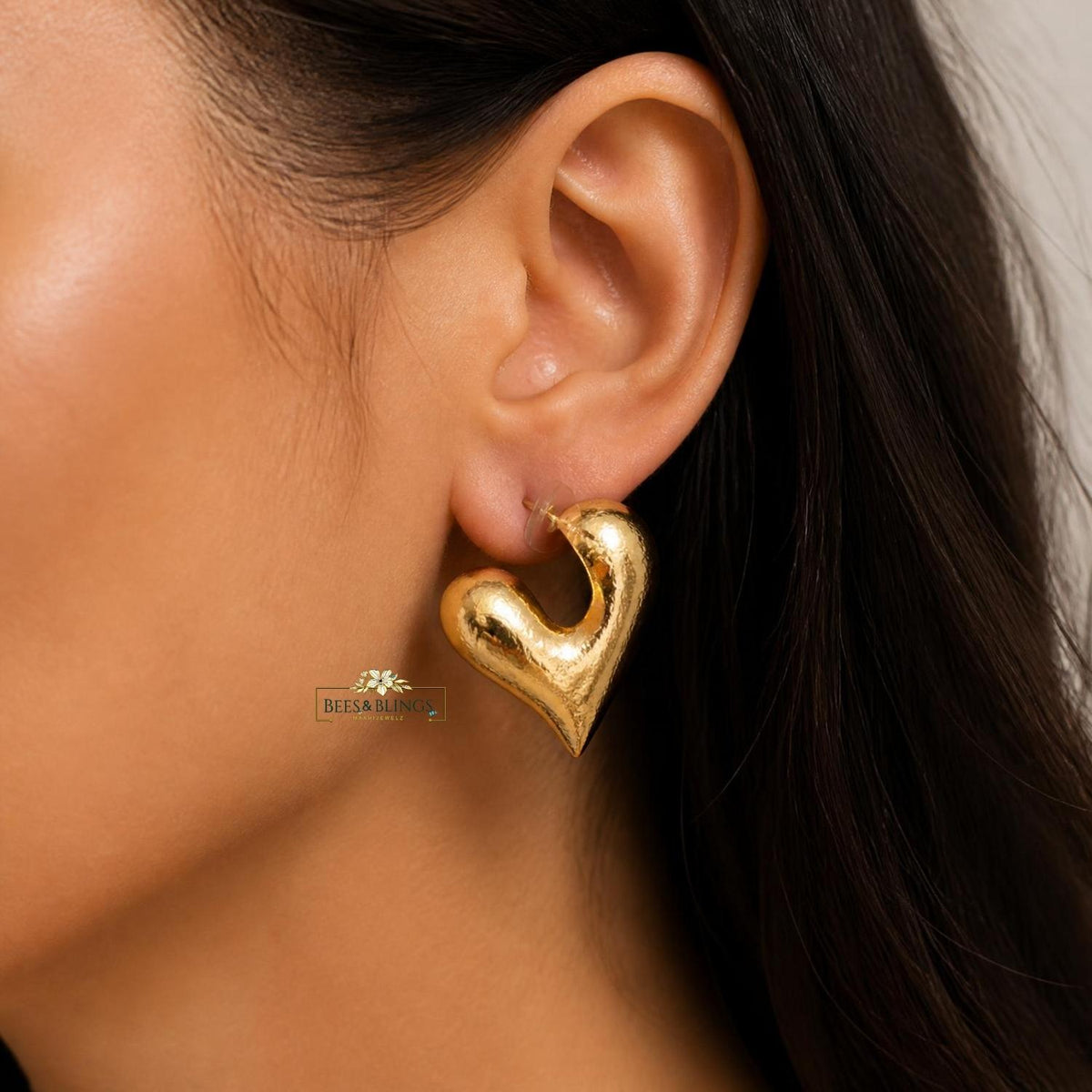 Golden Heart Statement Earrings