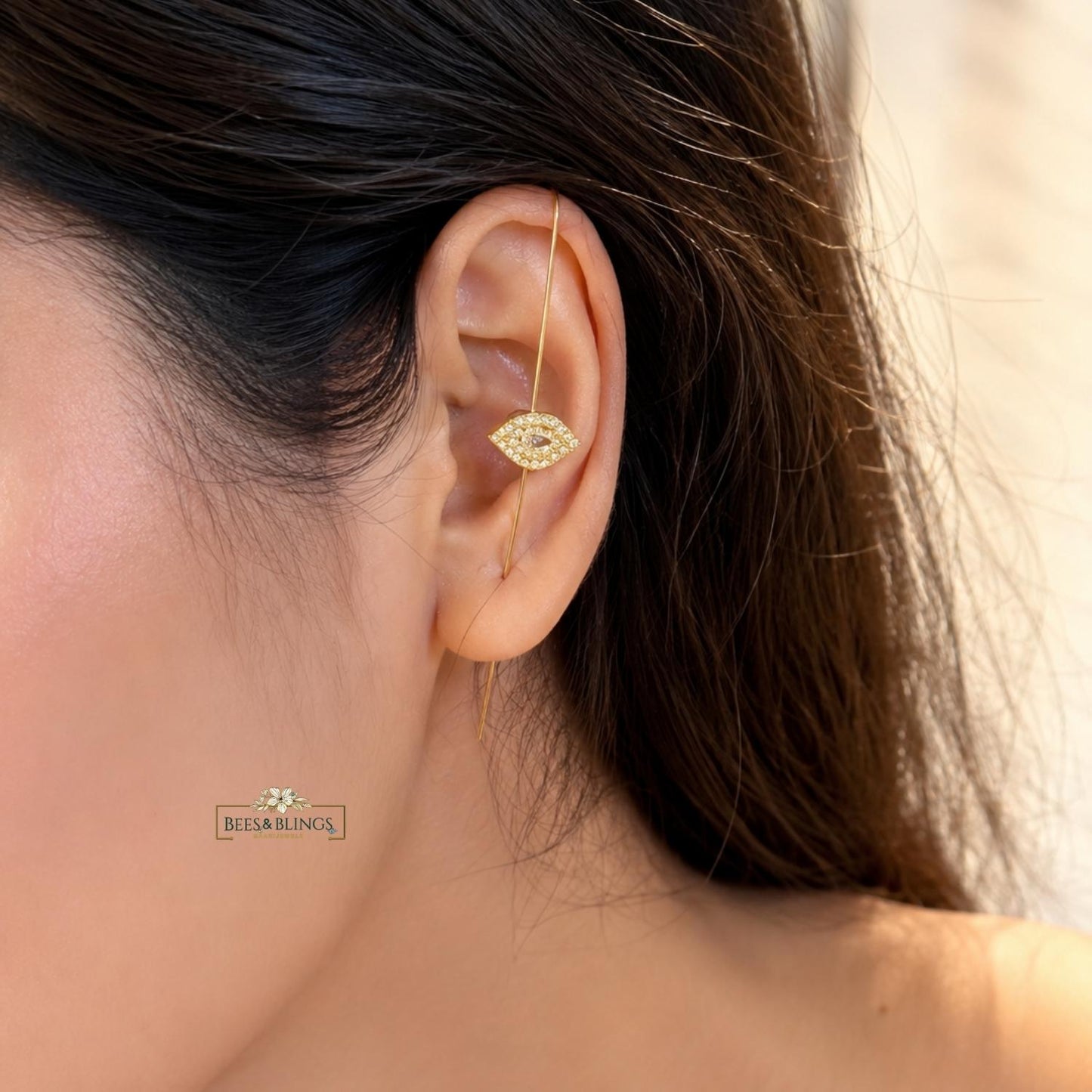 Golden Lips statement ear climbers