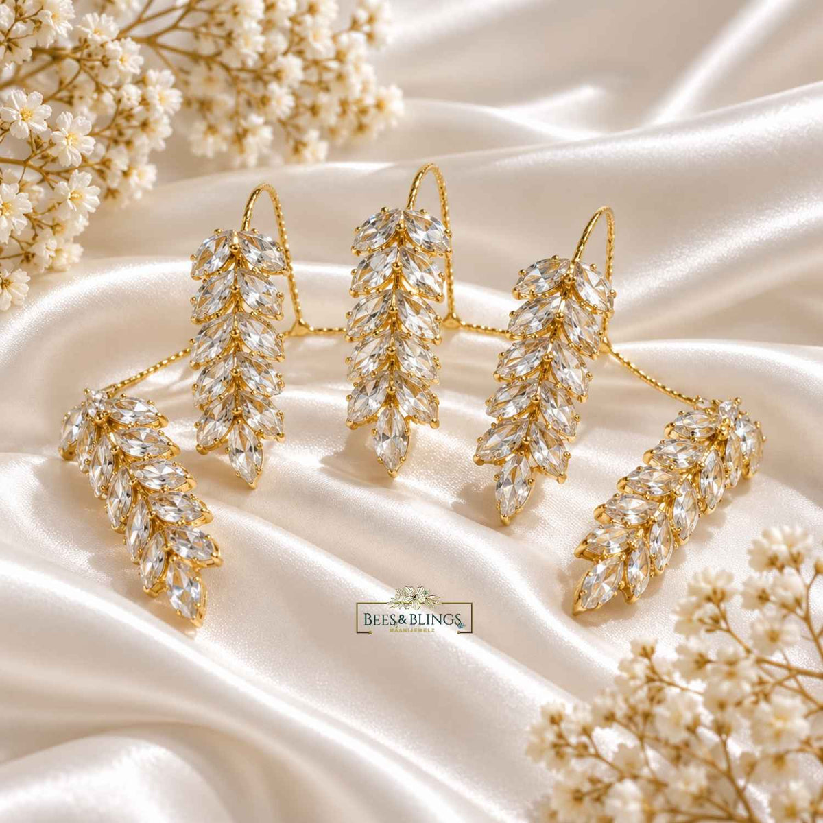 Gold Plated Crystal Leaf Statement Ring