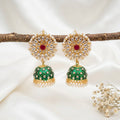 Green Meenakari Kundan Jhumkis