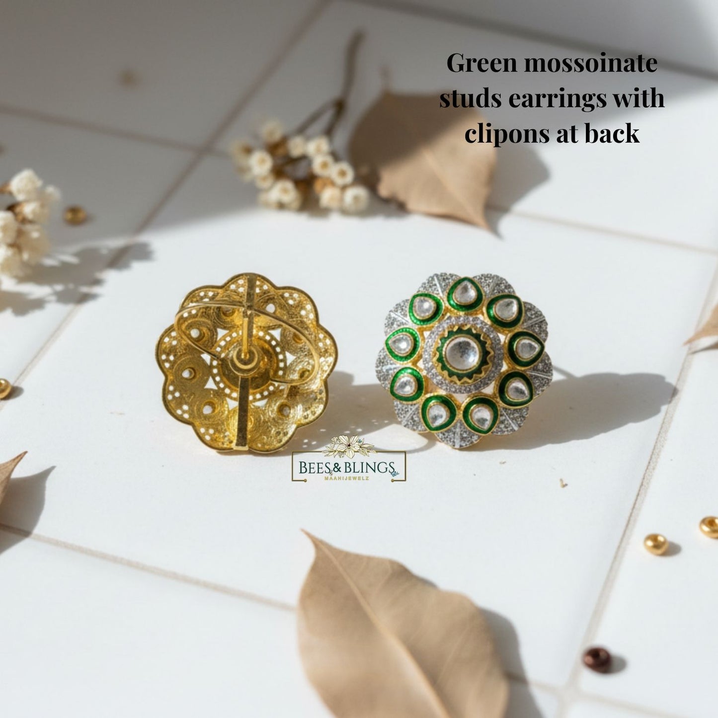 green-kundan-studs