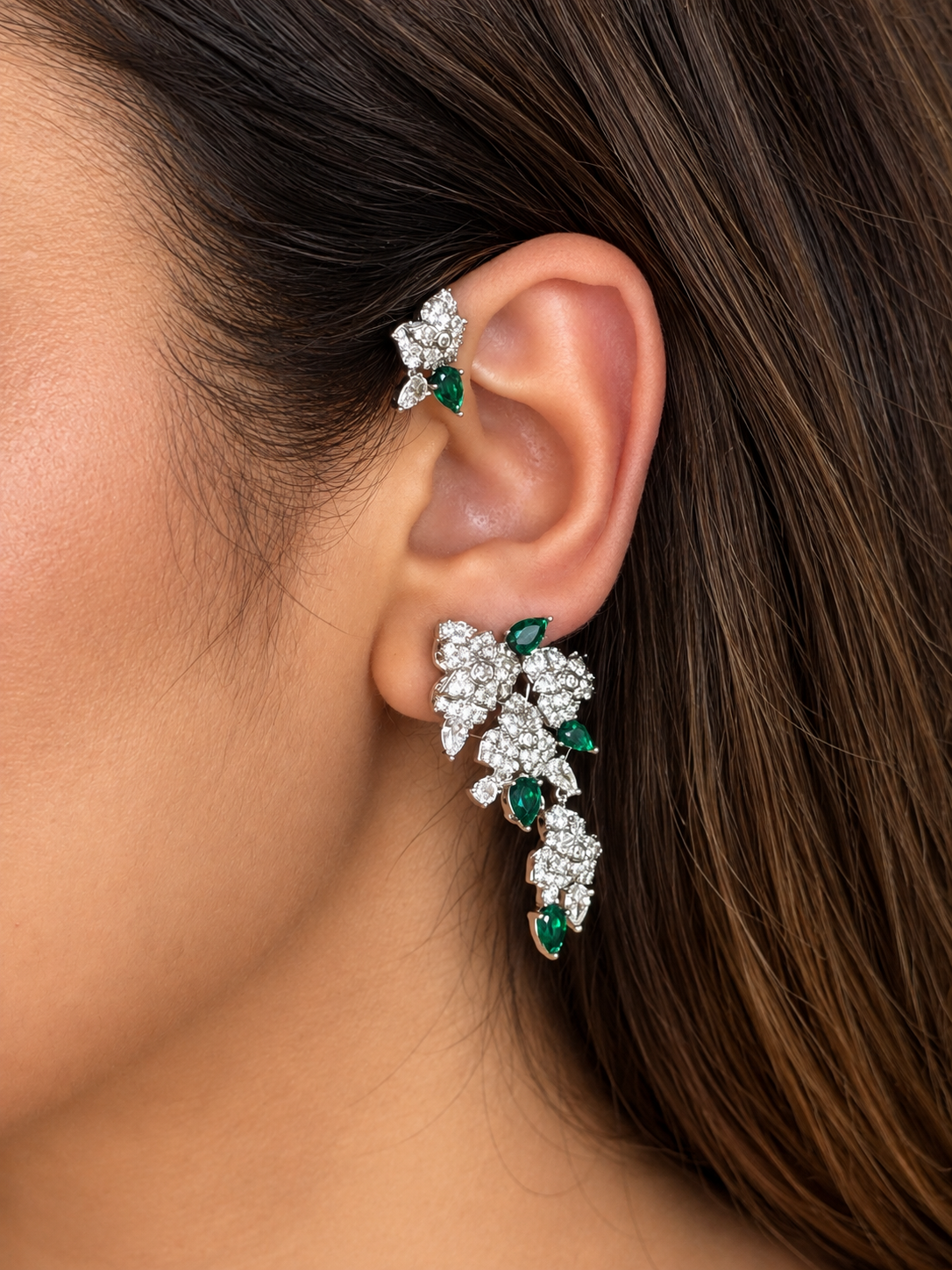 Wine Gunmetal Statement Floral EarCuff