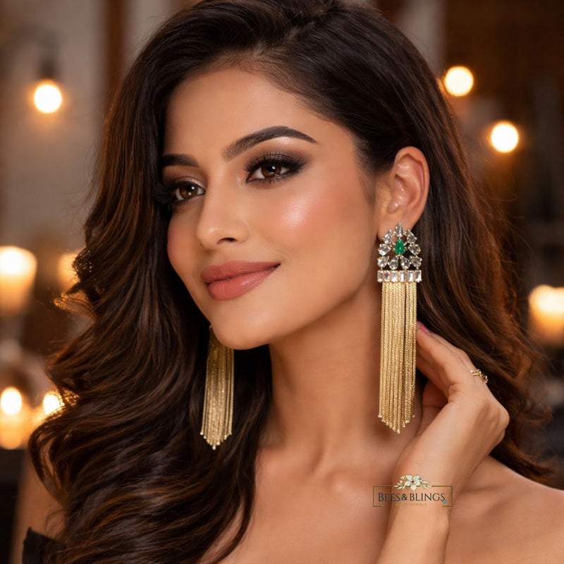 Green-ad-Tassel-Earrings