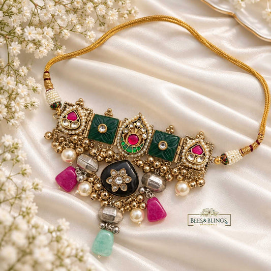 Fusion Ethnic kundan Choker necklace (Ras Rasiya )