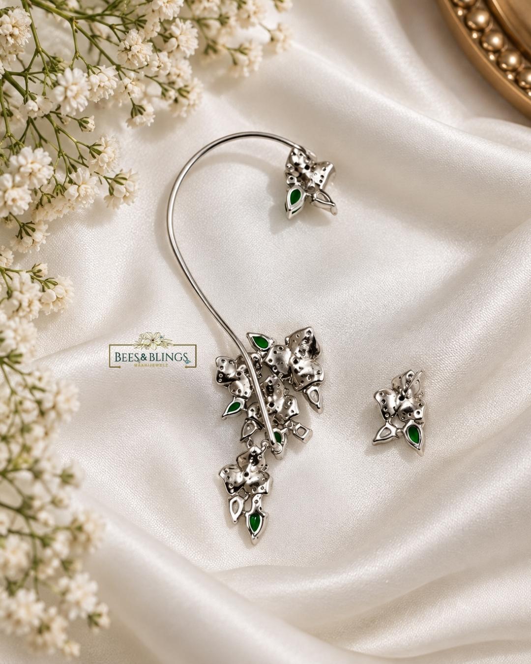 Wine Gunmetal Statement Floral EarCuff
