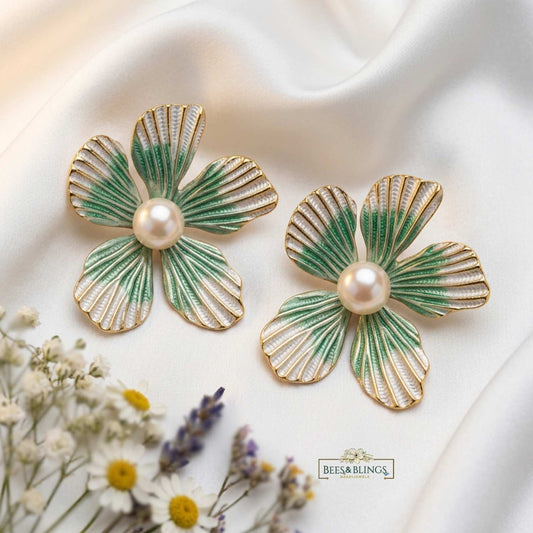Green Blossom Statement Earrings