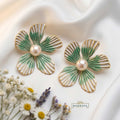 Green Blossom Statement Earrings