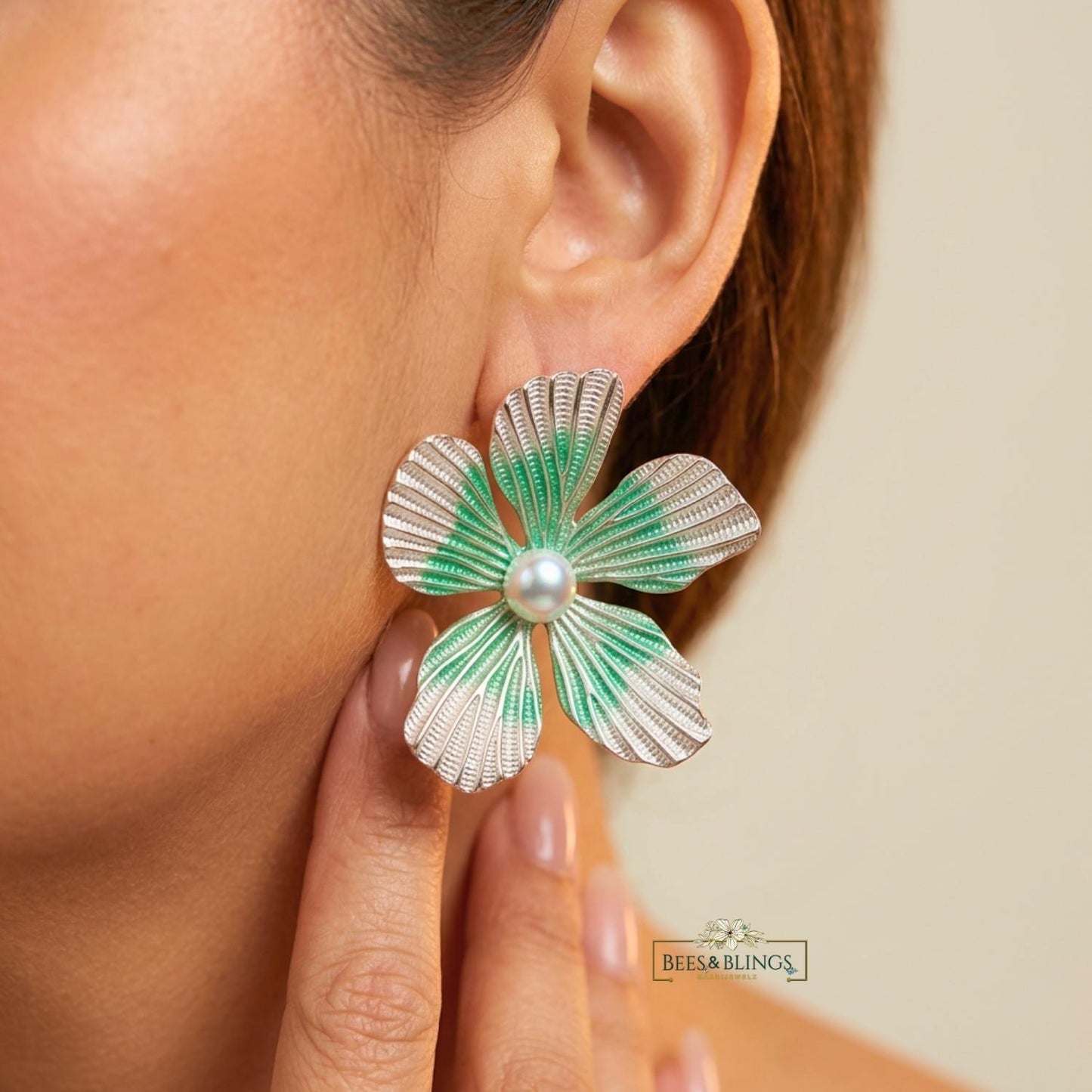 Green Blossom Statement Earrings