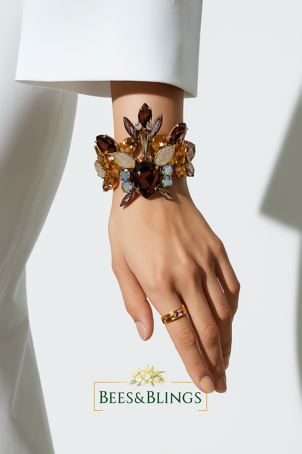 rhinestone goldplated  hand bracelet