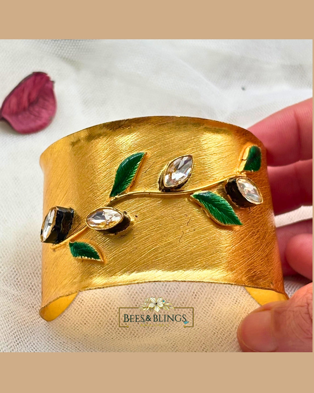 gold plated modern hand bracelet