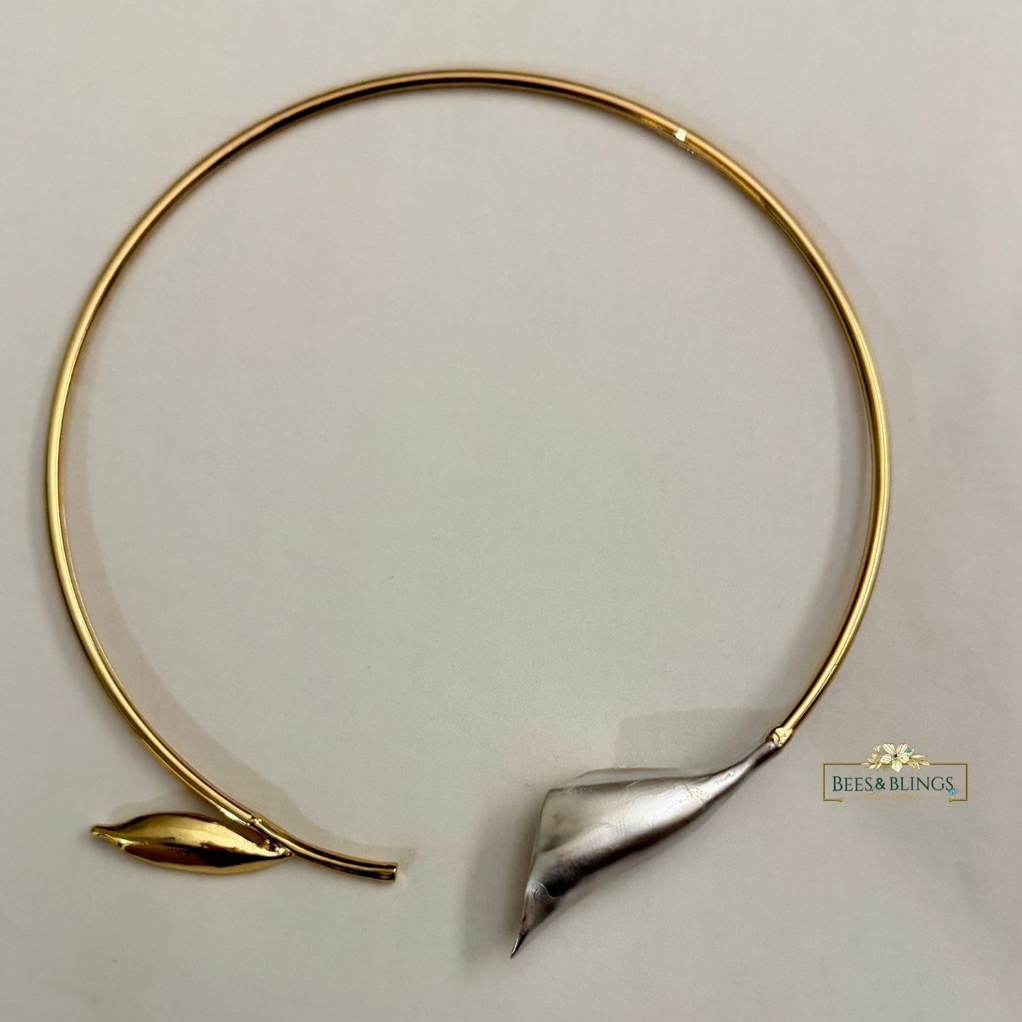 White Enamel Gold Choker Necklace