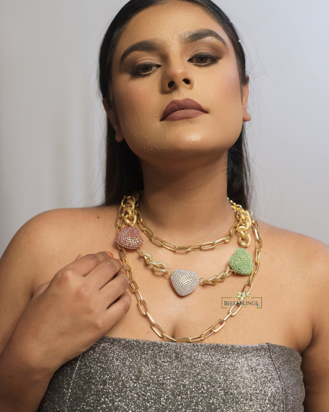 Triple Heart Charm Necklace