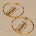 golden pearl hoop statement earrings