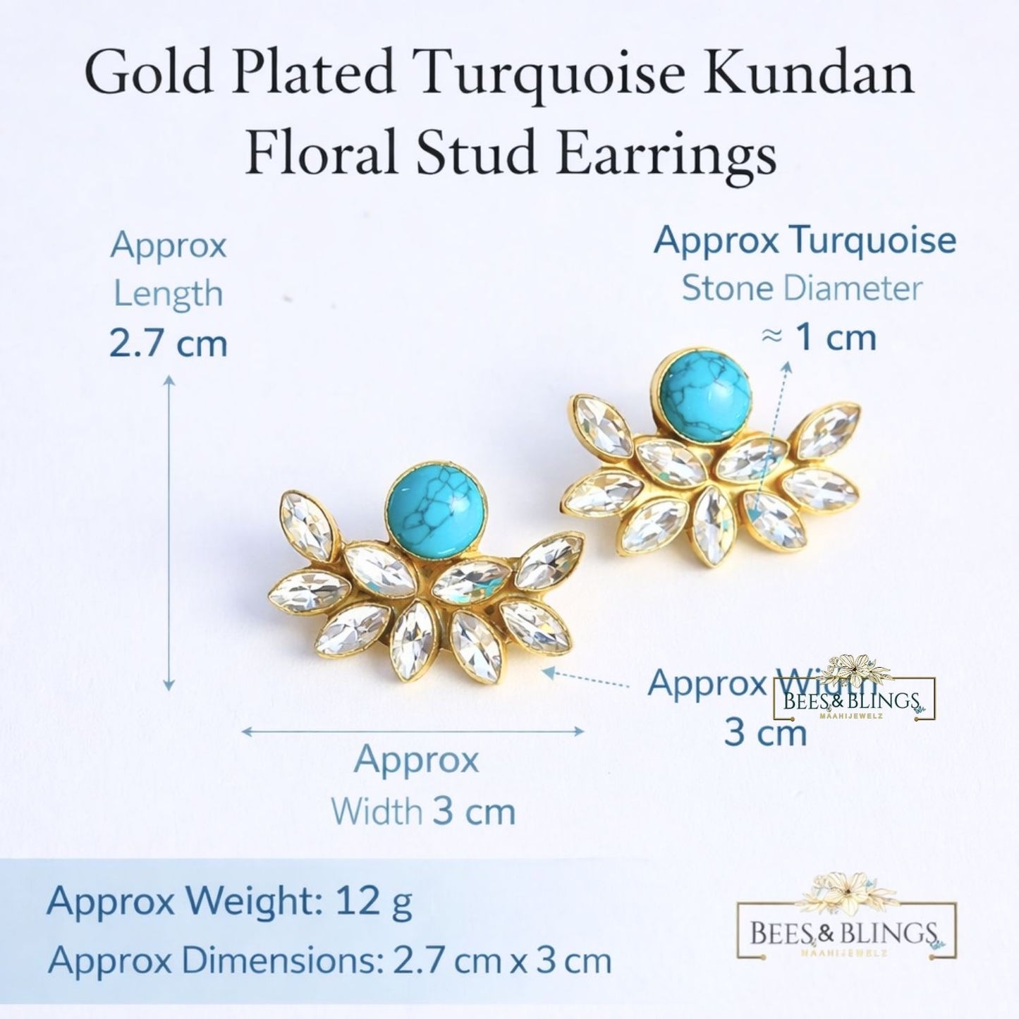 Turquoise Kundan Floral Stud Earrings